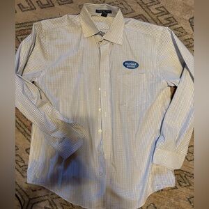 Men's Blue and White Checkered Casual Shirt w Garage Patch